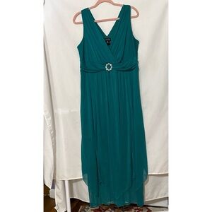 Enfocus Studio Teal V-Neck Maxi Dress with Jewel Waist,Size 16W,NWOT, MAKE OFFER